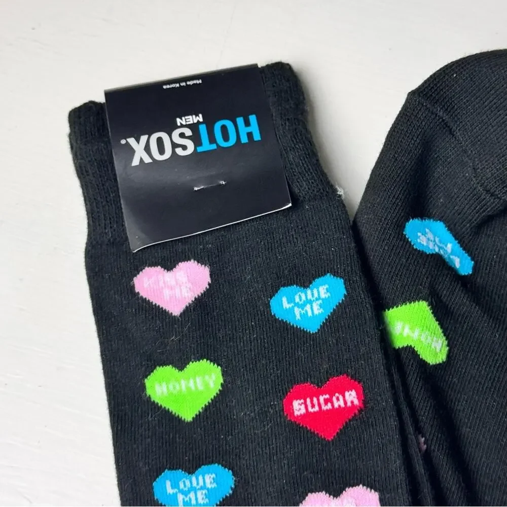 Hot Sox  Women's Black Socks with Colorful Heart Motifs New With Tag
